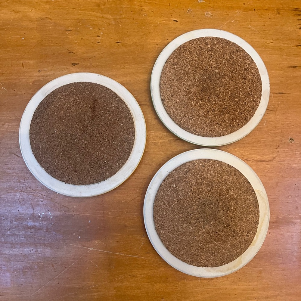 Set of 3 Floral Ceramic Coasters | Cork Back | Colorful Boho Decor - Picture 2 of 3